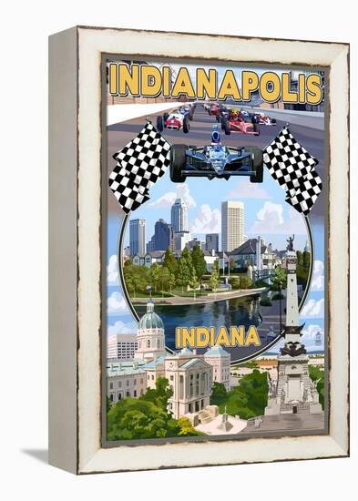 Indianapolis, Indiana - Montage Scenes-Lantern Press-Framed Stretched Canvas