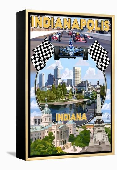 Indianapolis, Indiana - Montage Scenes-Lantern Press-Framed Stretched Canvas