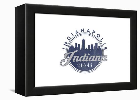 Indianapolis, Indiana - Skyline Seal (Blue)-Lantern Press-Framed Stretched Canvas