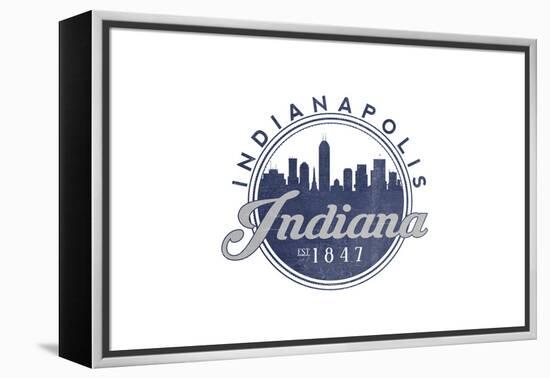 Indianapolis, Indiana - Skyline Seal (Blue)-Lantern Press-Framed Stretched Canvas
