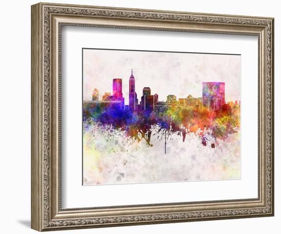 Indianapolis Skyline in Watercolor Background-paulrommer-Framed Art Print