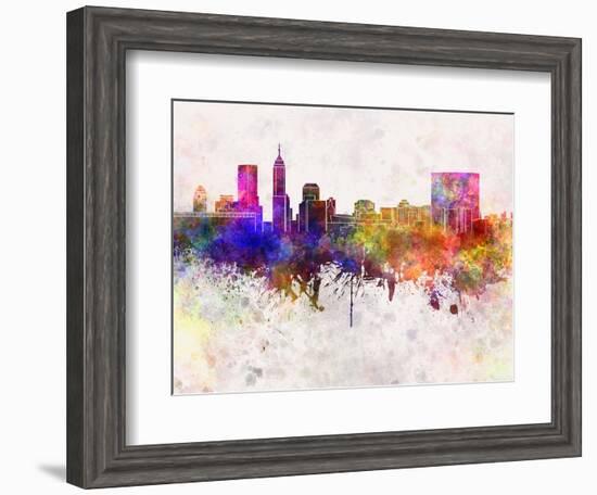 Indianapolis Skyline in Watercolor Background-paulrommer-Framed Art Print