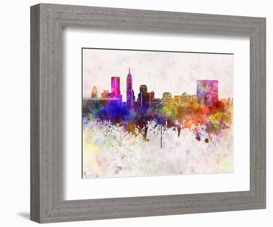 Indianapolis Skyline in Watercolor Background-paulrommer-Framed Art Print