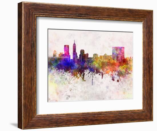 Indianapolis Skyline in Watercolor Background-paulrommer-Framed Art Print