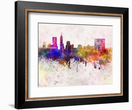 Indianapolis Skyline in Watercolor Background-paulrommer-Framed Art Print