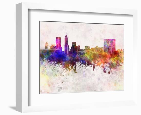 Indianapolis Skyline in Watercolor Background-paulrommer-Framed Art Print