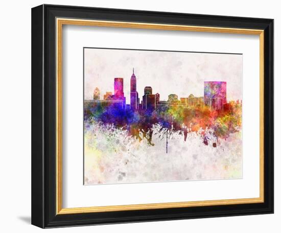 Indianapolis Skyline in Watercolor Background-paulrommer-Framed Art Print