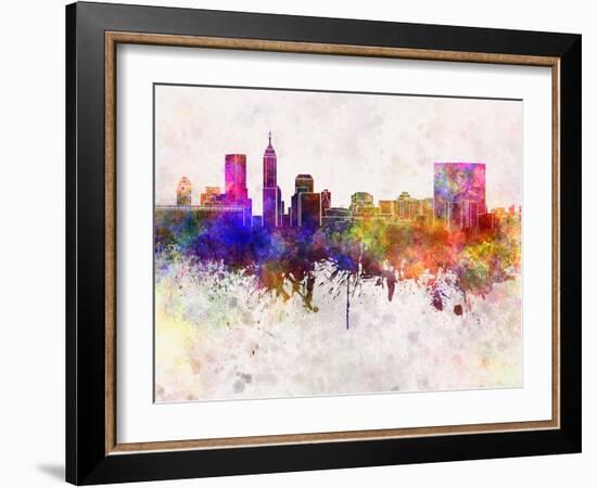 Indianapolis Skyline in Watercolor Background-paulrommer-Framed Art Print