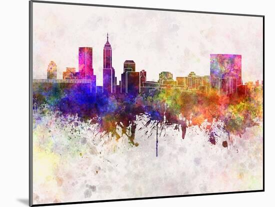 Indianapolis Skyline in Watercolor Background-paulrommer-Mounted Art Print