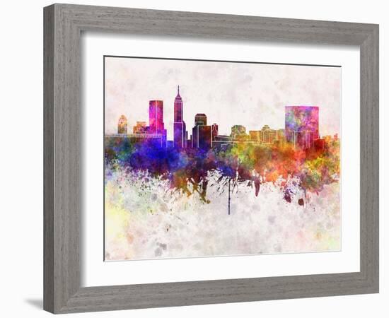 Indianapolis Skyline in Watercolor Background-paulrommer-Framed Art Print