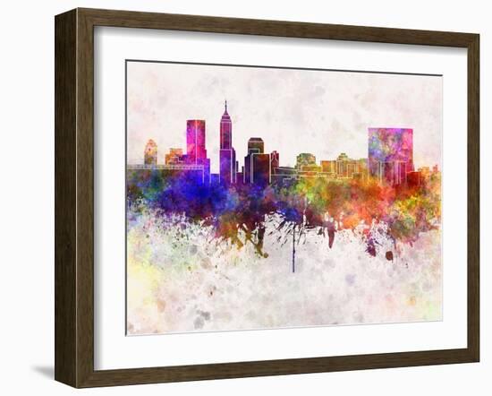 Indianapolis Skyline in Watercolor Background-paulrommer-Framed Art Print