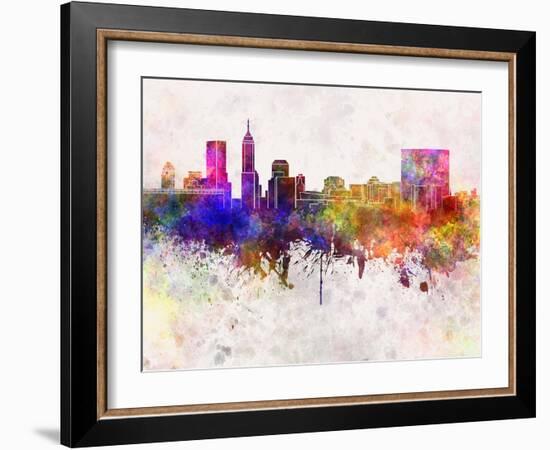 Indianapolis Skyline in Watercolor Background-paulrommer-Framed Art Print