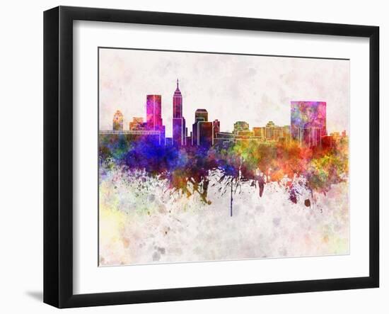 Indianapolis Skyline in Watercolor Background-paulrommer-Framed Art Print