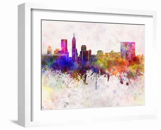 Indianapolis Skyline in Watercolor Background-paulrommer-Framed Art Print