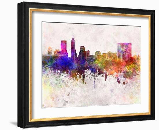 Indianapolis Skyline in Watercolor Background-paulrommer-Framed Art Print