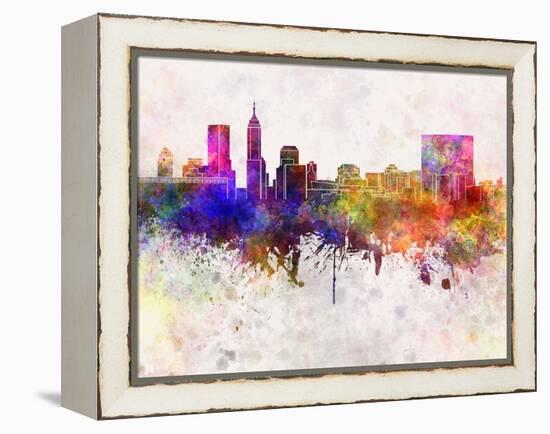 Indianapolis Skyline in Watercolor Background-paulrommer-Framed Stretched Canvas