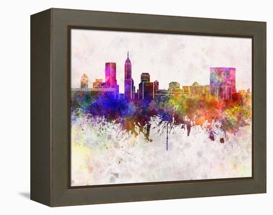 Indianapolis Skyline in Watercolor Background-paulrommer-Framed Stretched Canvas