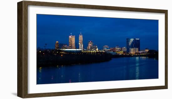 Indianapolis State Capitol and skyline at dusk along White River State Park-null-Framed Photographic Print