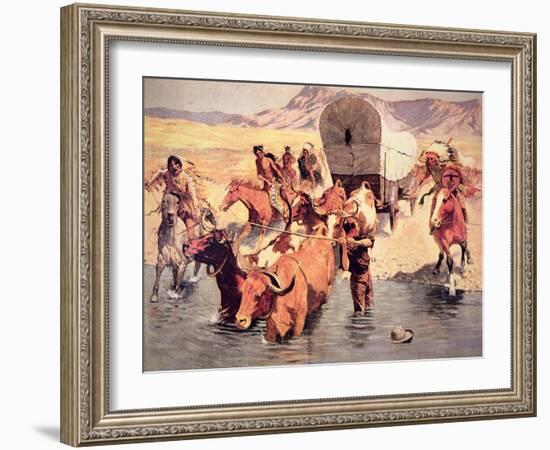 Indians Attacking a Pioneer Wagon Train-Frederic Sackrider Remington-Framed Giclee Print