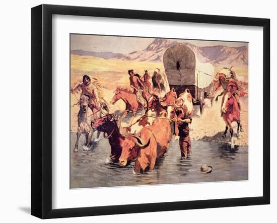 Indians Attacking a Pioneer Wagon Train-Frederic Sackrider Remington-Framed Giclee Print