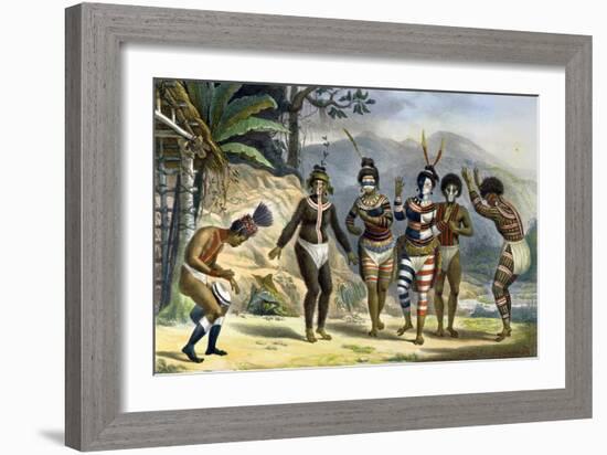 Indians Dancing at the San Jose Mission, from "Voyage Pittoresque Et Historique Au Bresil"-Jean Baptiste Debret-Framed Giclee Print