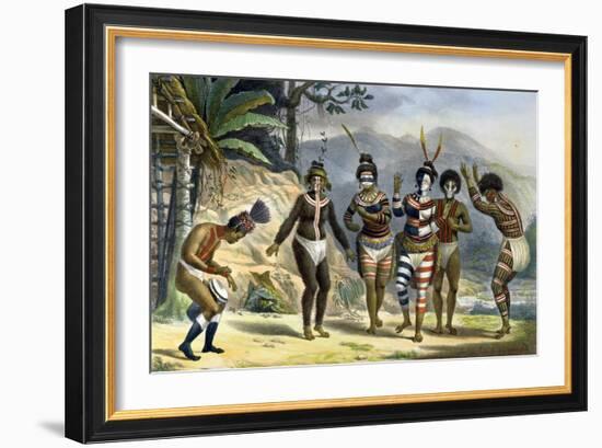 Indians Dancing at the San Jose Mission, from "Voyage Pittoresque Et Historique Au Bresil"-Jean Baptiste Debret-Framed Giclee Print