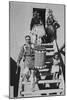 Indians Descending Wooden Stairs Carrying Drums, Dance San Ildefonso Pueblo New Mexico 1942-Ansel Adams-Mounted Art Print