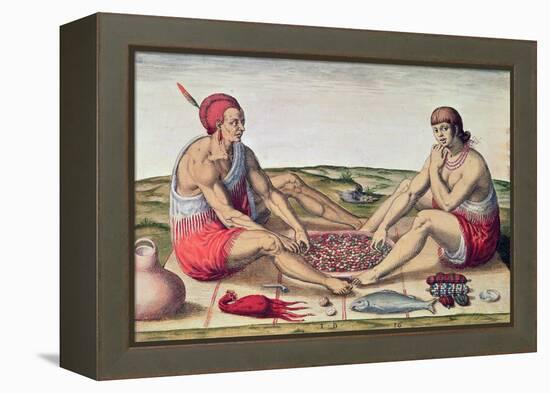 Indians Eating a Meal, engraved by Theodore de Bry-John White-Framed Premier Image Canvas