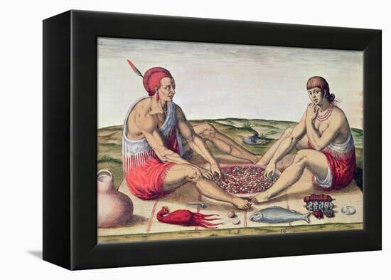 Indians Eating a Meal, engraved by Theodore de Bry-John White-Framed Premier Image Canvas