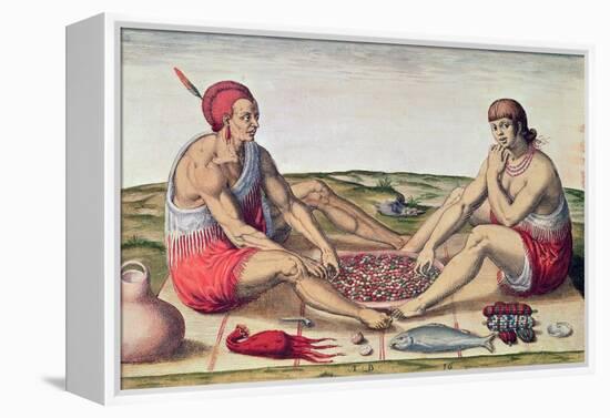 Indians Eating a Meal, engraved by Theodore de Bry-John White-Framed Premier Image Canvas