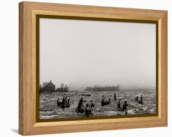 Indians Fishing in the Rapids, Sault Ste. Marie, Mich.-null-Framed Stretched Canvas