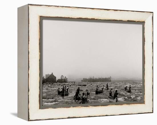 Indians Fishing in the Rapids, Sault Ste. Marie, Mich.-null-Framed Stretched Canvas