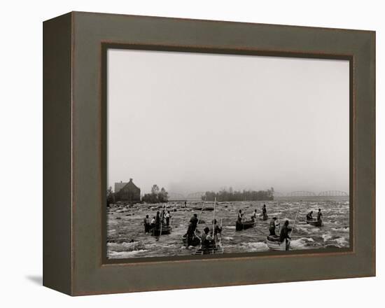 Indians Fishing in the Rapids, Sault Ste. Marie, Mich.-null-Framed Stretched Canvas