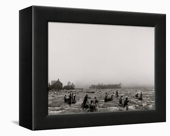 Indians Fishing in the Rapids, Sault Ste. Marie, Mich.-null-Framed Stretched Canvas