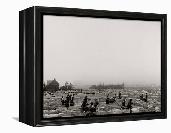 Indians Fishing in the Rapids, Sault Ste. Marie, Mich.-null-Framed Stretched Canvas