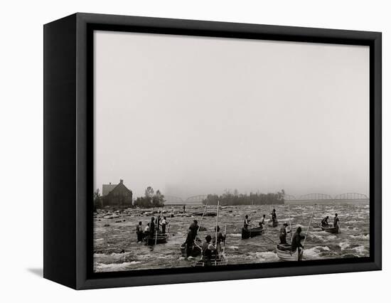 Indians Fishing in the Rapids, Sault Ste. Marie, Mich.-null-Framed Stretched Canvas