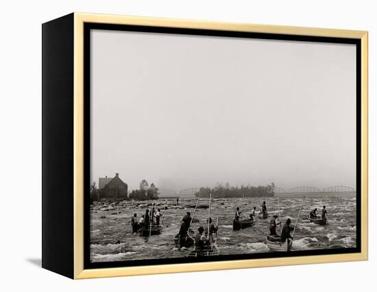 Indians Fishing in the Rapids, Sault Ste. Marie, Mich.-null-Framed Stretched Canvas