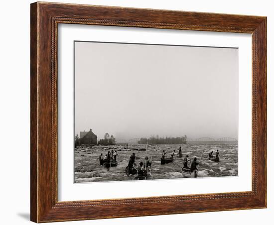 Indians Fishing in the Rapids, Sault Ste. Marie, Mich.-null-Framed Photo