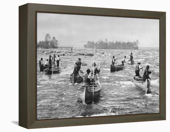 Indians Fishing in the Soo Canal Photograph - Michigan-Lantern Press-Framed Stretched Canvas