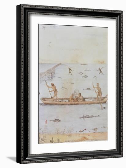 Indians Fishing-John White-Framed Giclee Print