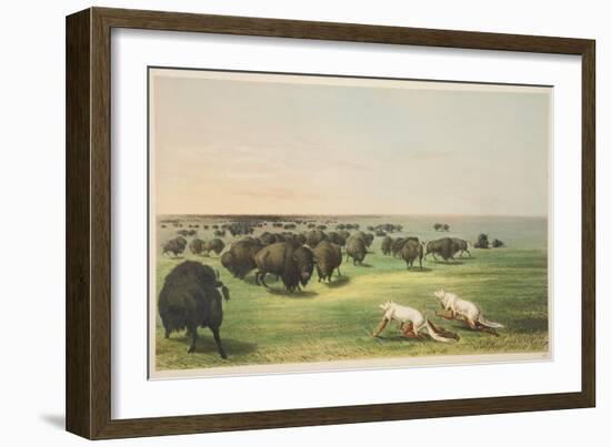 Indians Hunting the Buffalo under a Wolf-Skin Mask, from 'Illustrations of the Manners, Customs & C-George Catlin-Framed Giclee Print