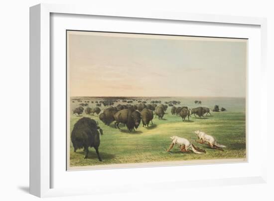 Indians Hunting the Buffalo under a Wolf-Skin Mask, from 'Illustrations of the Manners, Customs & C-George Catlin-Framed Giclee Print