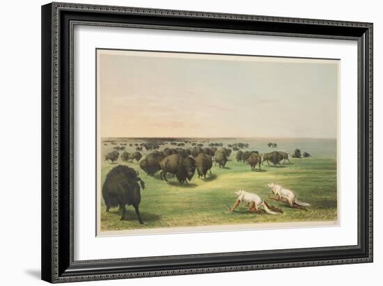 Indians Hunting the Buffalo under a Wolf-Skin Mask, from 'Illustrations of the Manners, Customs & C-George Catlin-Framed Giclee Print