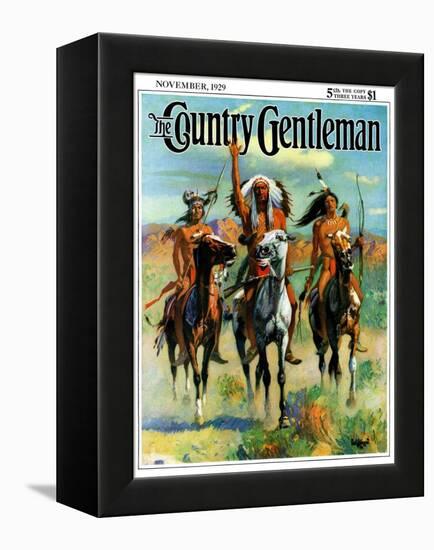 "Indians on Horseback," Country Gentleman Cover, November 1, 1929-Paul Strayer-Framed Premier Image Canvas