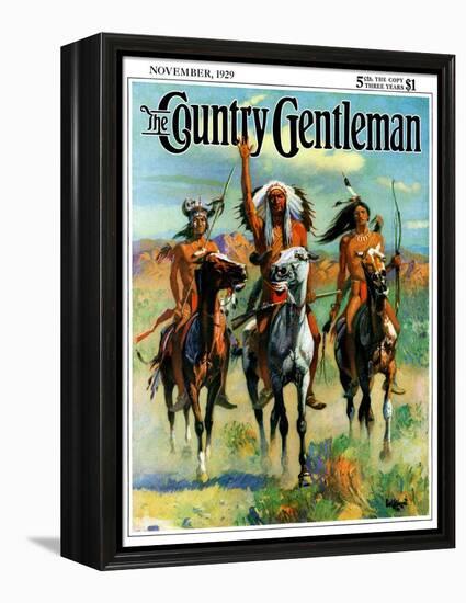 "Indians on Horseback," Country Gentleman Cover, November 1, 1929-Paul Strayer-Framed Premier Image Canvas