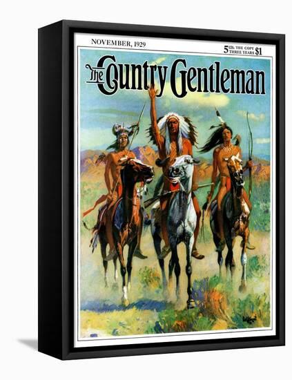 "Indians on Horseback," Country Gentleman Cover, November 1, 1929-Paul Strayer-Framed Premier Image Canvas