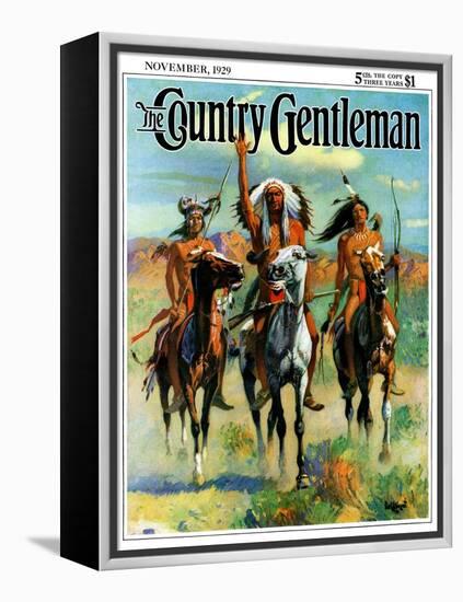 "Indians on Horseback," Country Gentleman Cover, November 1, 1929-Paul Strayer-Framed Premier Image Canvas