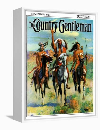 "Indians on Horseback," Country Gentleman Cover, November 1, 1929-Paul Strayer-Framed Premier Image Canvas