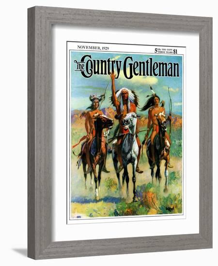"Indians on Horseback," Country Gentleman Cover, November 1, 1929-Paul Strayer-Framed Giclee Print