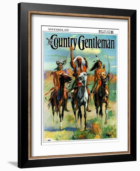 "Indians on Horseback," Country Gentleman Cover, November 1, 1929-Paul Strayer-Framed Giclee Print